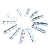 Set of 12 lead crystal knife rests in a triangular shape.