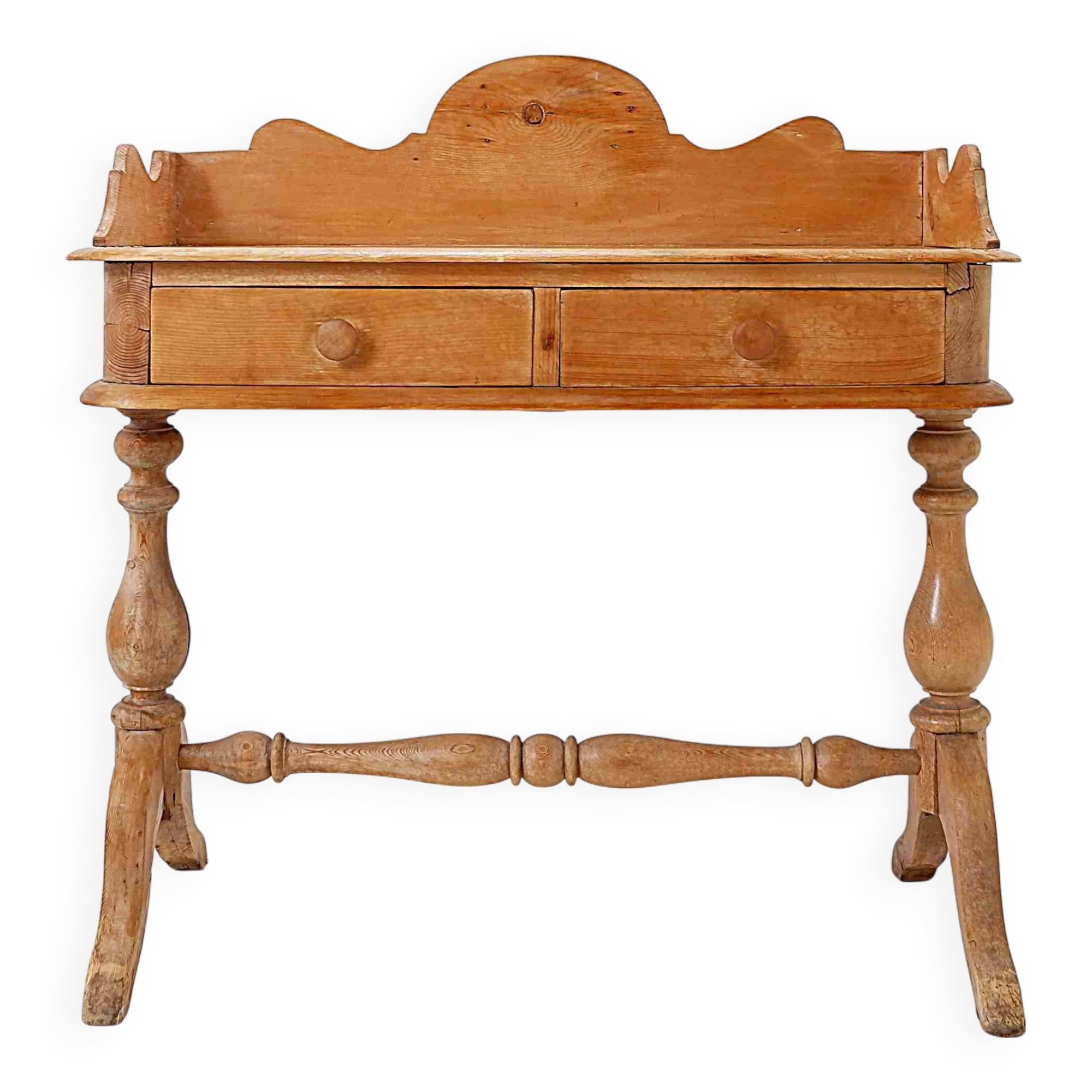 Antique English Pine 2 Drawer Desk - 1950s