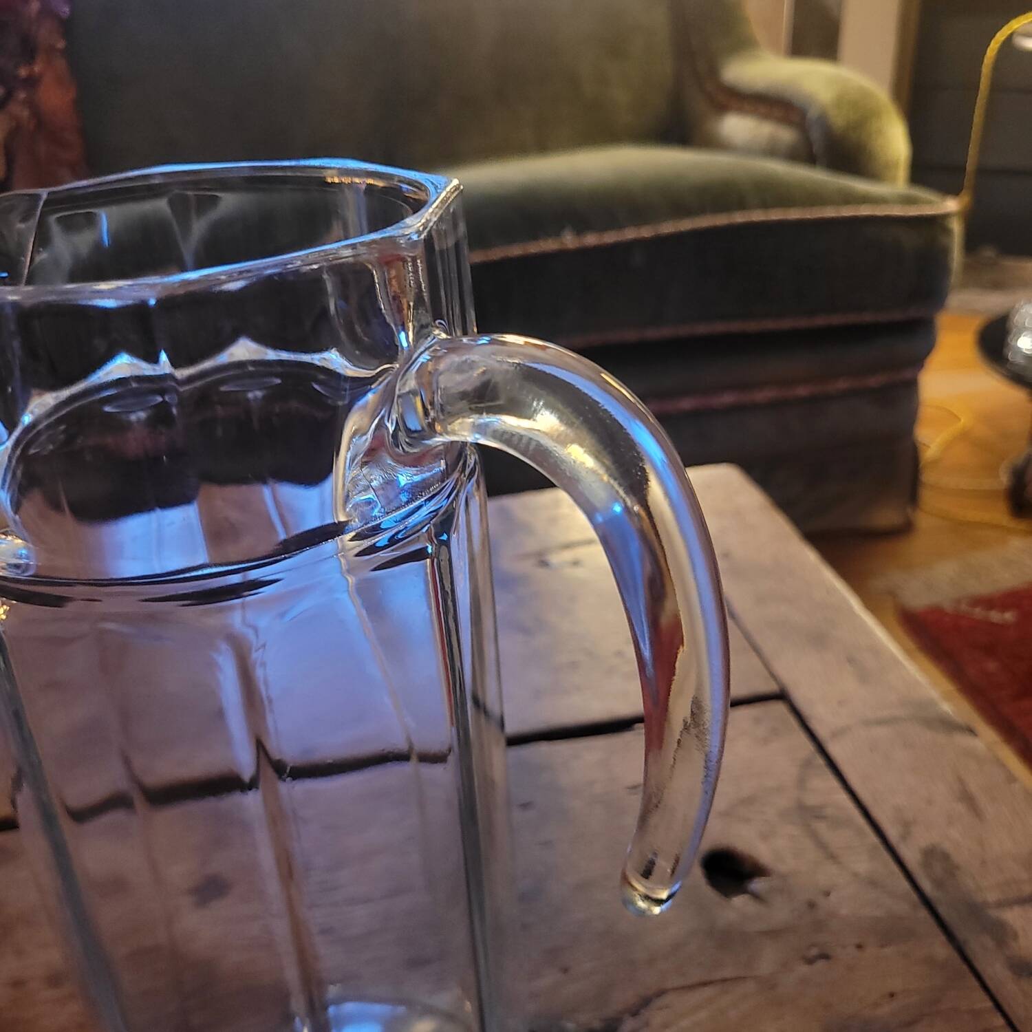 thick moulded glass octagonal jug – France – 1950s–1960s