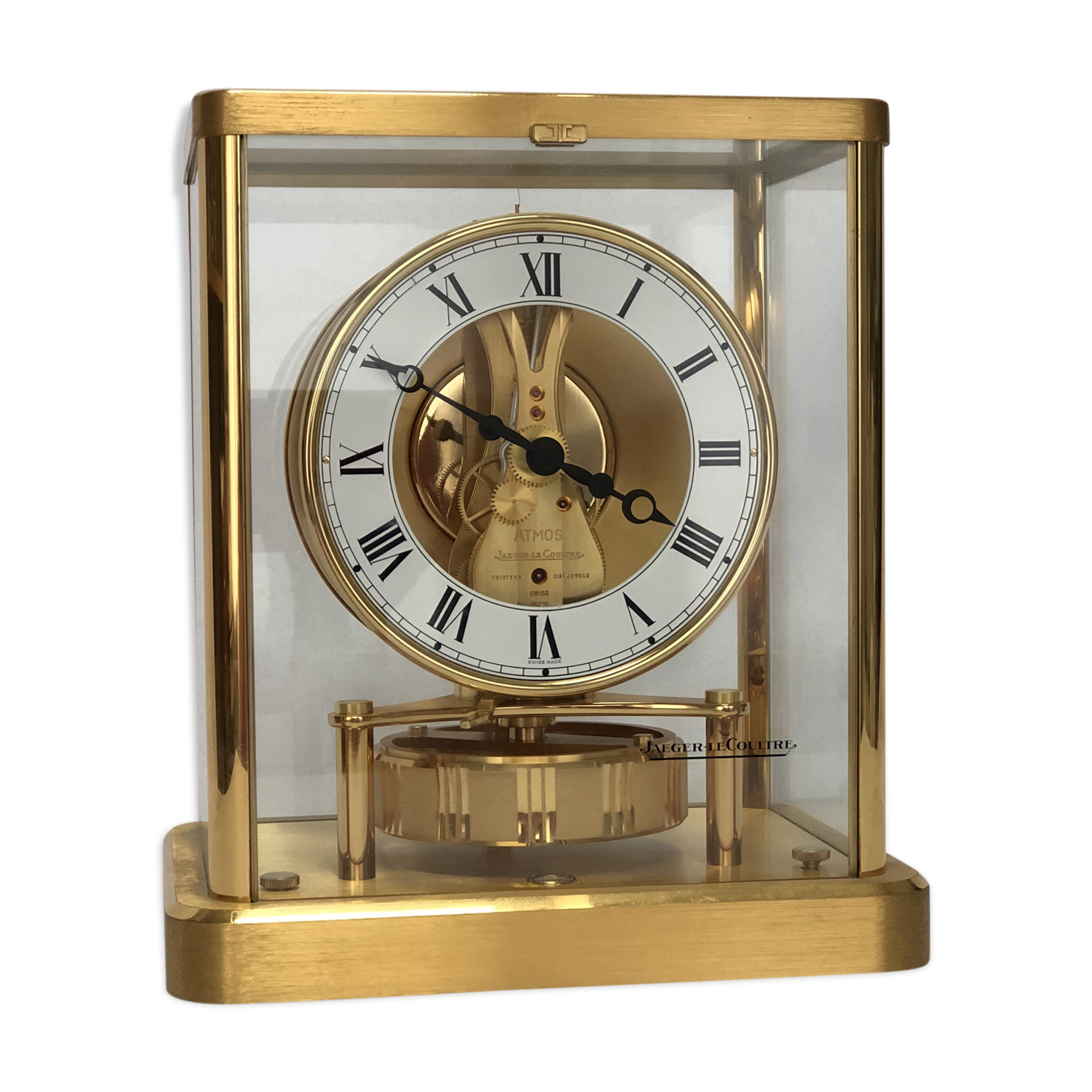 Pendule JaegerLeCoultre "Atmos" laiton doré et verre Selency
