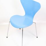 Set Of 5 Seven Chairs Model 3107 In Light Blue By Arne Jacobsen From 1980s