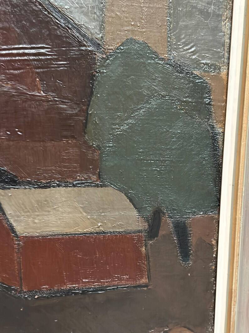 Large Original Swedish Oil on Canvas – “Bangård” by Fred Andersson – Signed – Vintage & Framed – 80 × 69 cm (31.5" × 27.2")