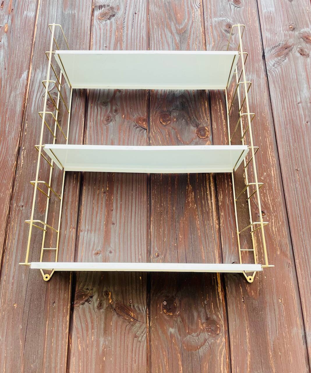 Vintage modular wall shelf, metal and brass, circa 1960s