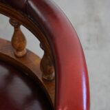 Red Cowhide Leather Chesterfield Office Chair in English Style