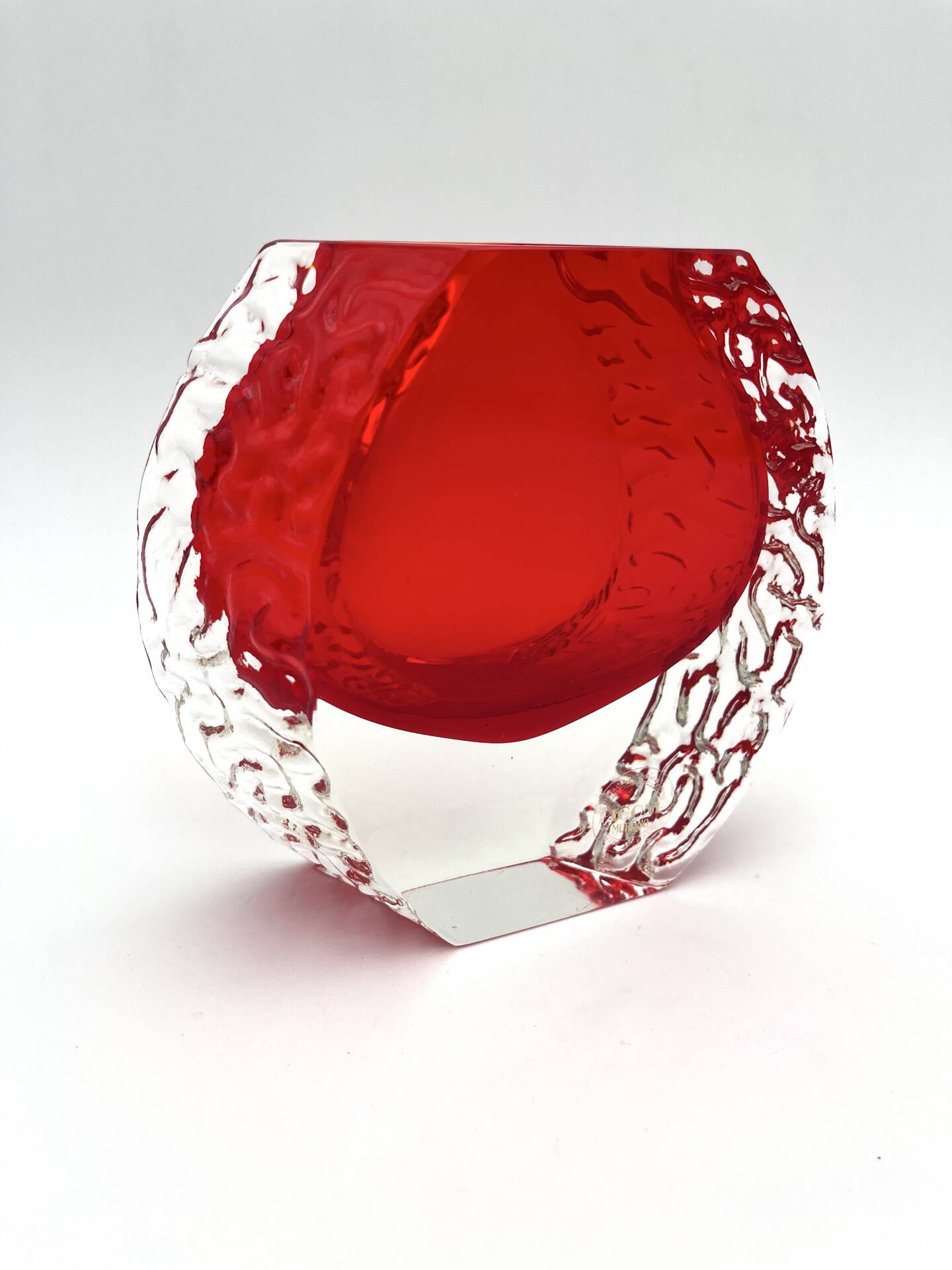Mandruzzato Murano Vase Sommerso Red Textured Labelled 70s Design