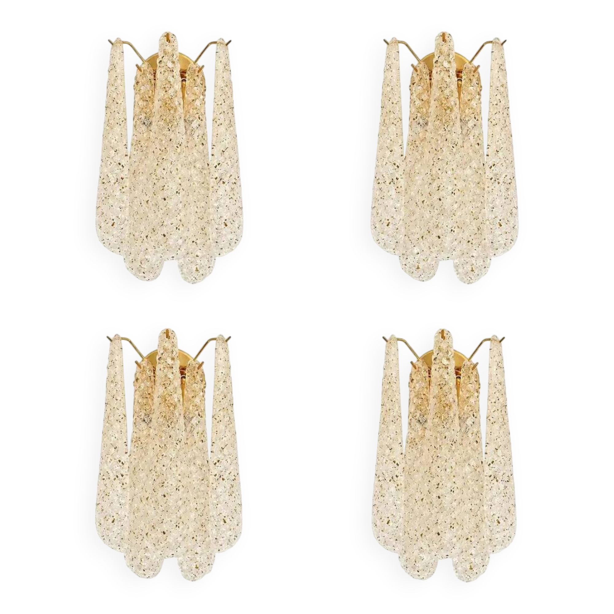 Modern Italian Gold Wall Sconce Lot of Four with Murano Conchiglie Glass