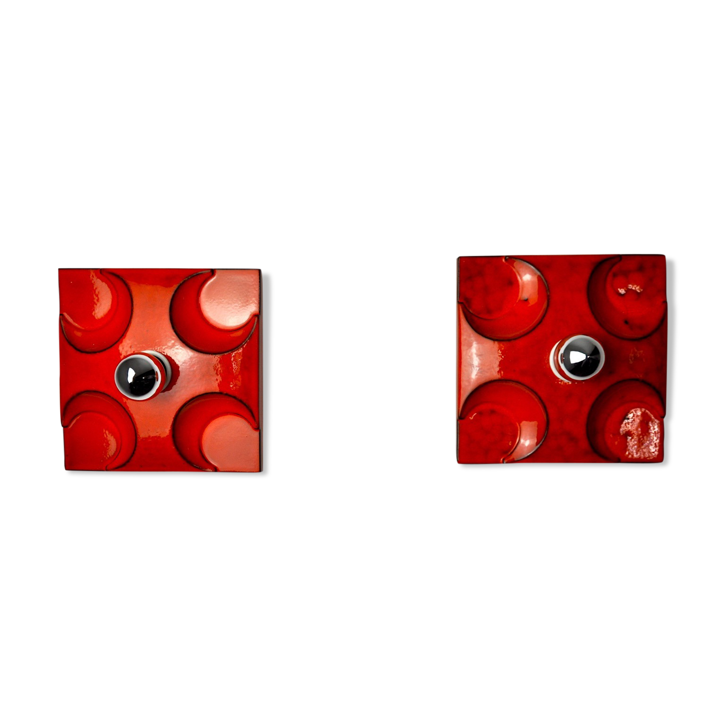 Pair of Fat Lava wall lamps by Hustadt Leuchten, Red ceramic, Germany, 1960