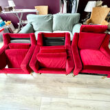 Set of 3 airborne velvet red armchairs