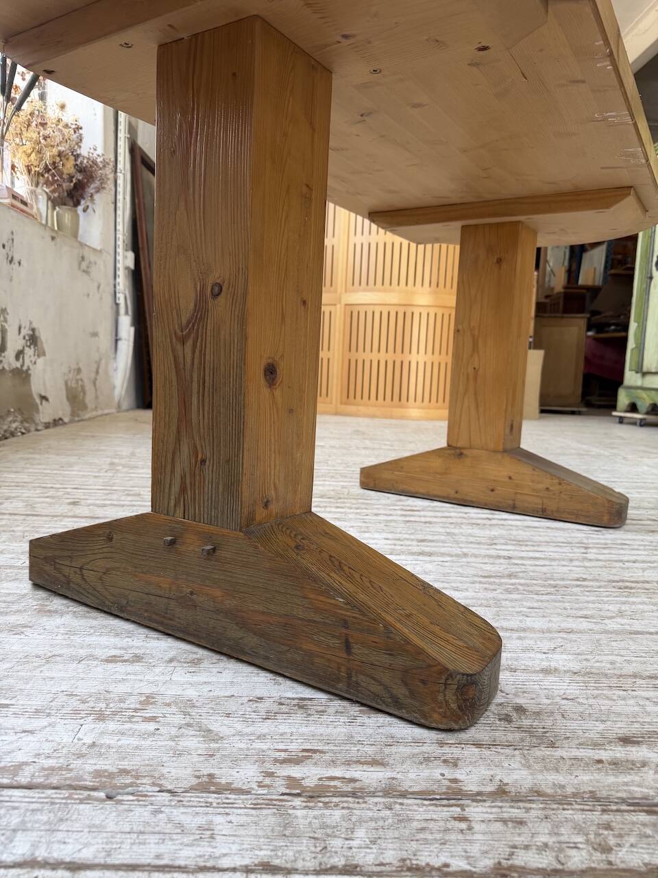 Brutalist pine oval table