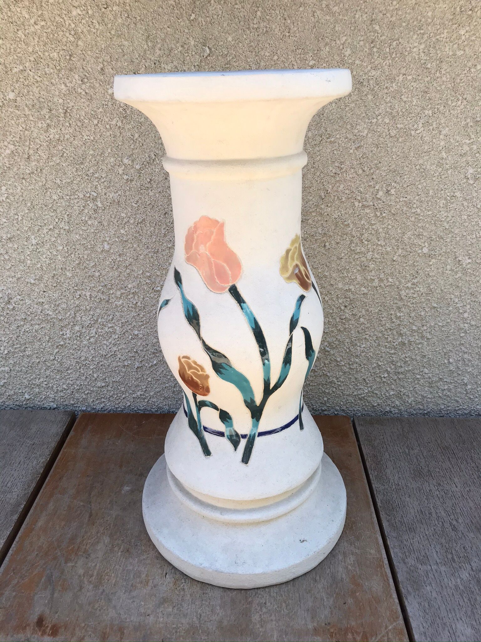 Former Ceramic Pot Door Decor Flowers Enamelled H52cm Vintage