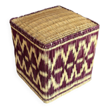 Set of two pouf seat cube rattan wicker graphic ikat red burgundy purple magenta
