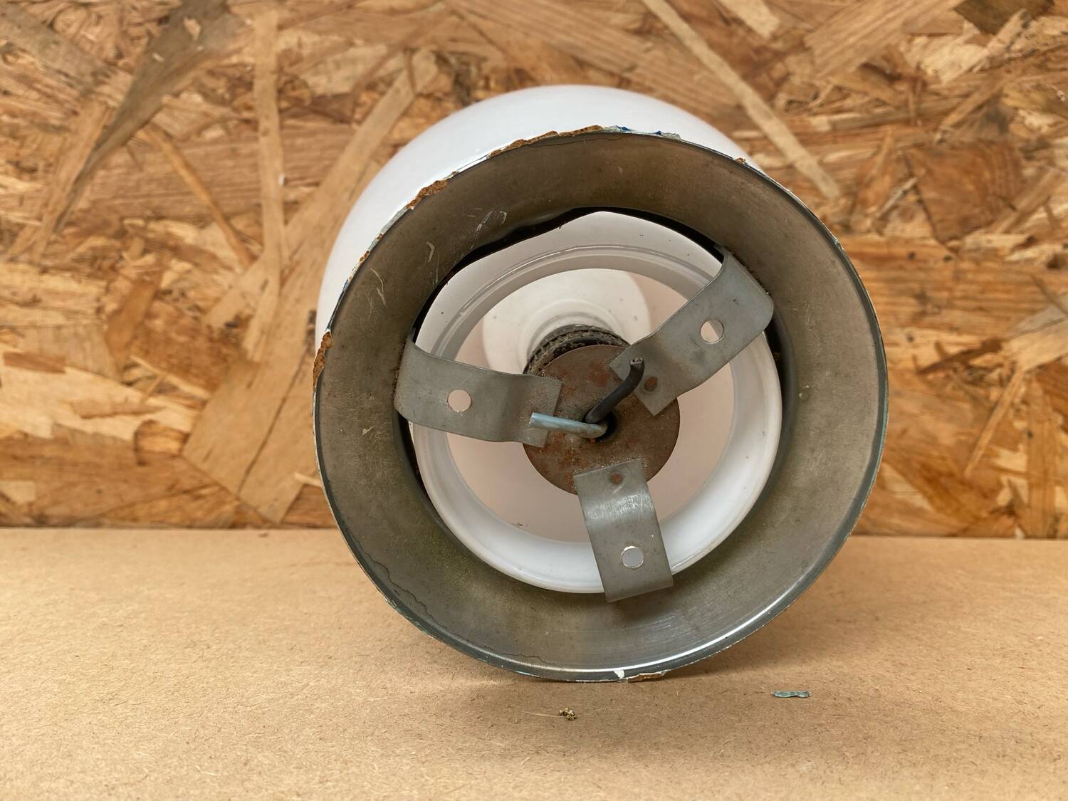 Old Ceiling Light Sconce Opaline Ball + Vintage Aluminum Support