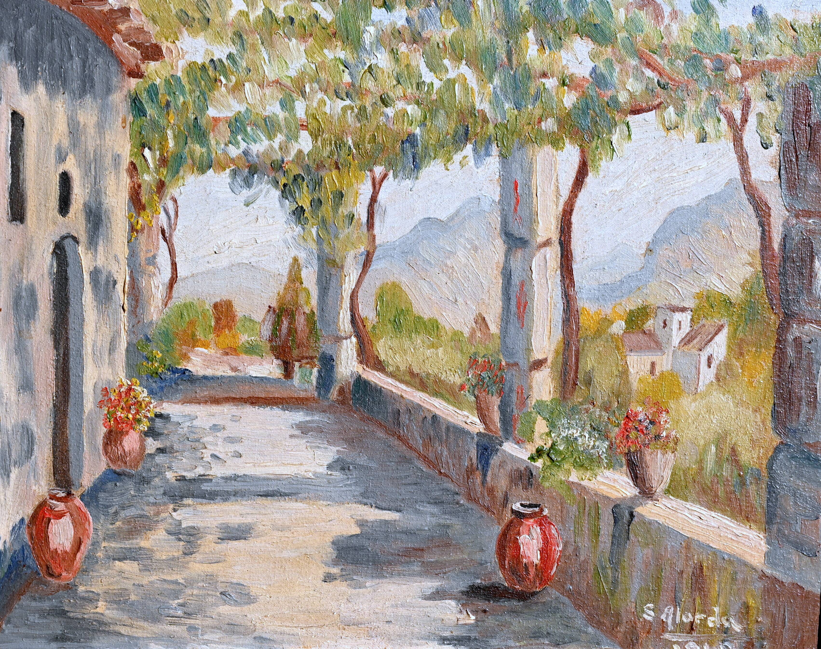 The pergola, painting signed s. alorda dated 1940