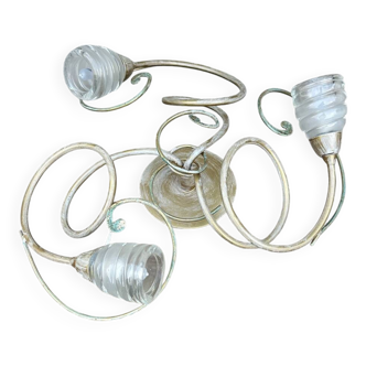 Vintage ceiling light Masca Italy in metal and glass