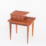 Vintage bedside table. Varnished wood. France, 1960s.