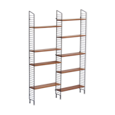 Mid century Wall Unit Shelving System in teak with black metal bookshelf supports