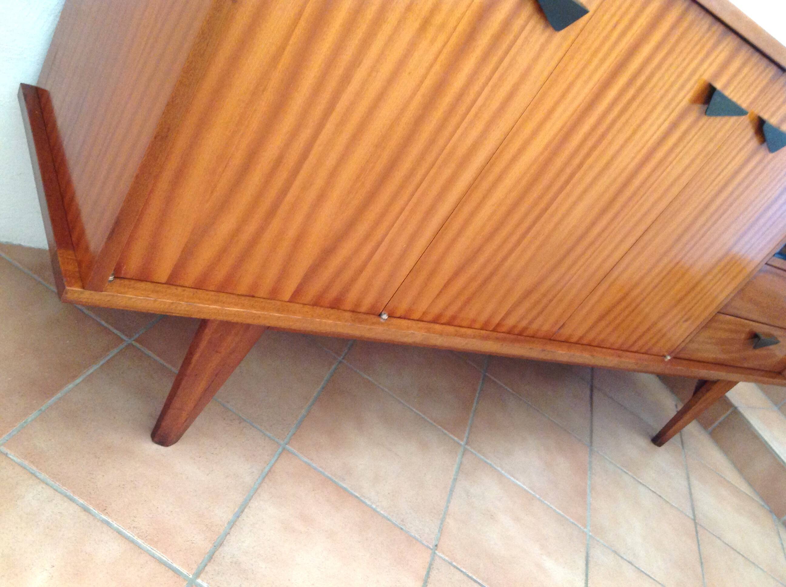 Varnished wooden sideboard with glass storage / vintage 60s-70s