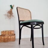 Chaises bistrot bois courbé noir, cannage et velours