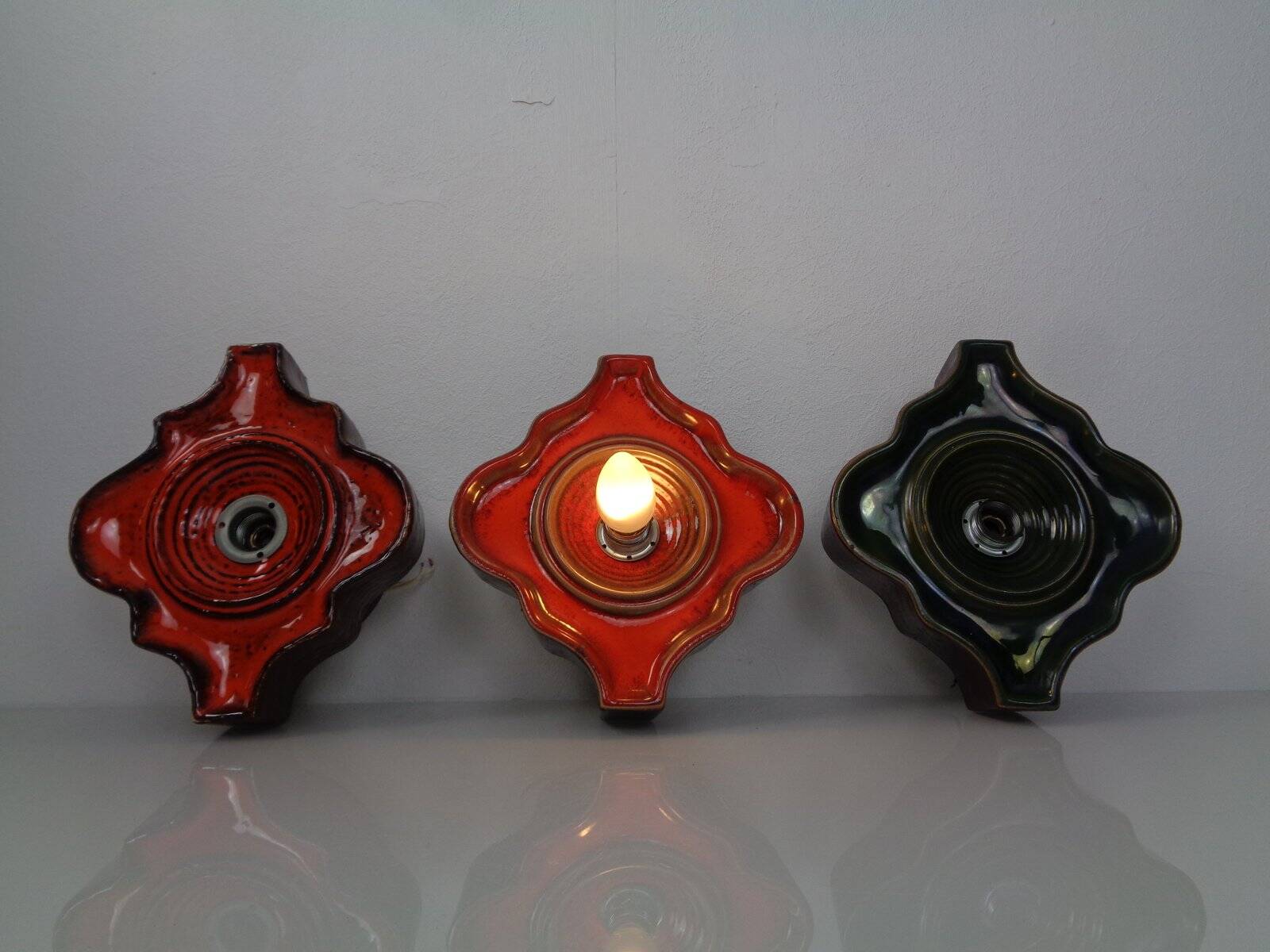 Pop Art German Ceramic Wall Lamps, 1970s, Set of 3