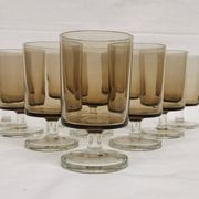 Vintage 70s stemmed glasses, lot of 10 smoked Luminarc verrines