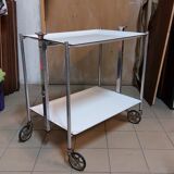 Folding tray with vintage wheels Textable in white formica