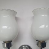 Antique zoomorphic wall light in silver-plated brass and opaline globes