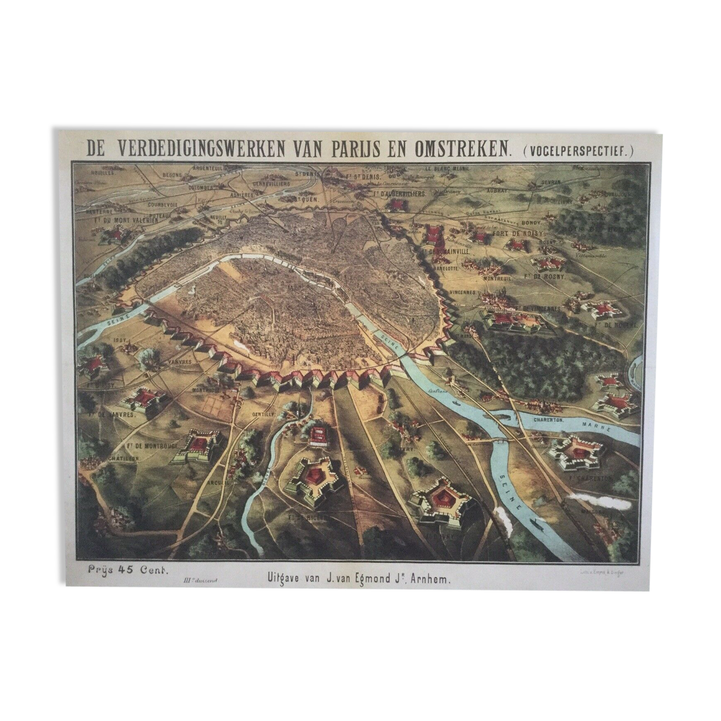 Historic map of Paris in 1870. Beautiful reproduction to frame
