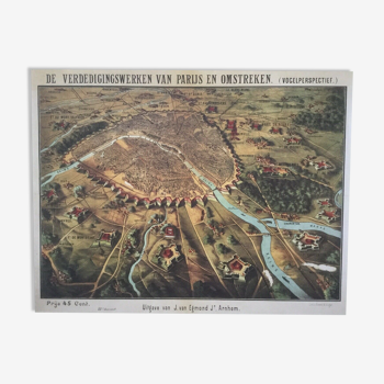 Carte historique de Paris en 1870 belle reproduction à encadrer