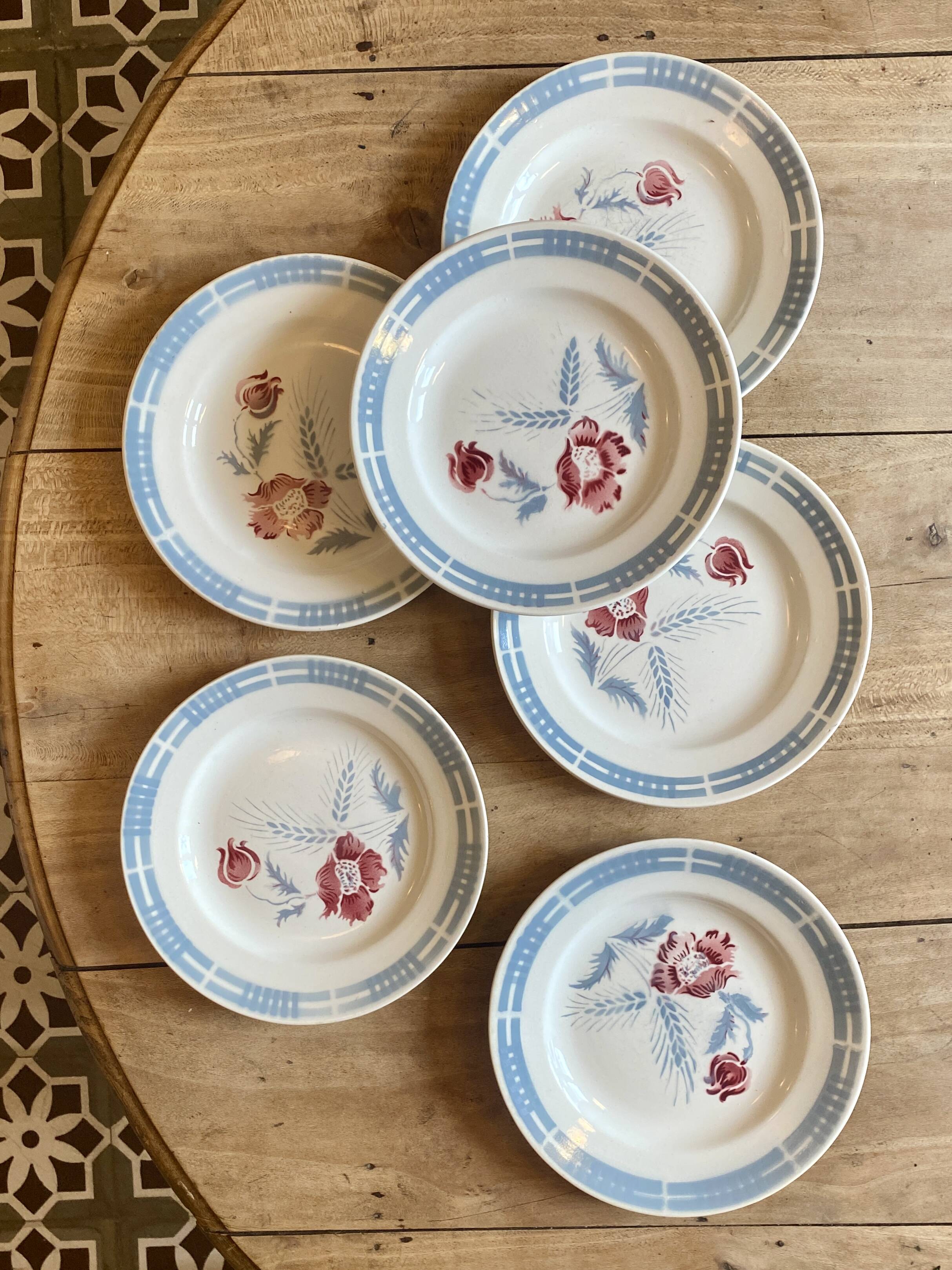 Lot de 6 assiettes plates vintages modèle Carole de la manufacture Digoin Sarreguemines