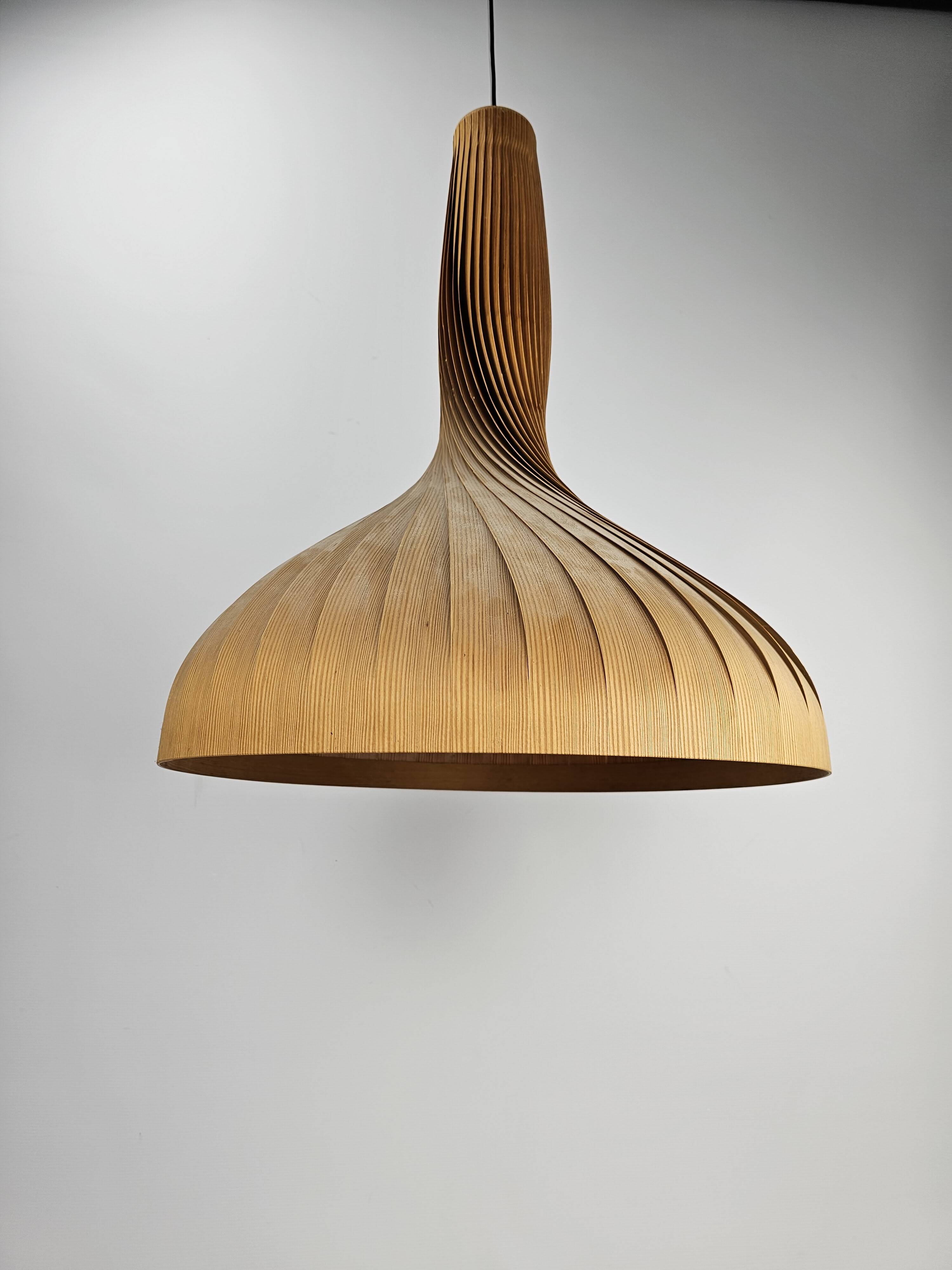Large vintage hanging lamp veneer wood Hans Agne Jacobsson