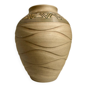 Beige and green stoneware vase