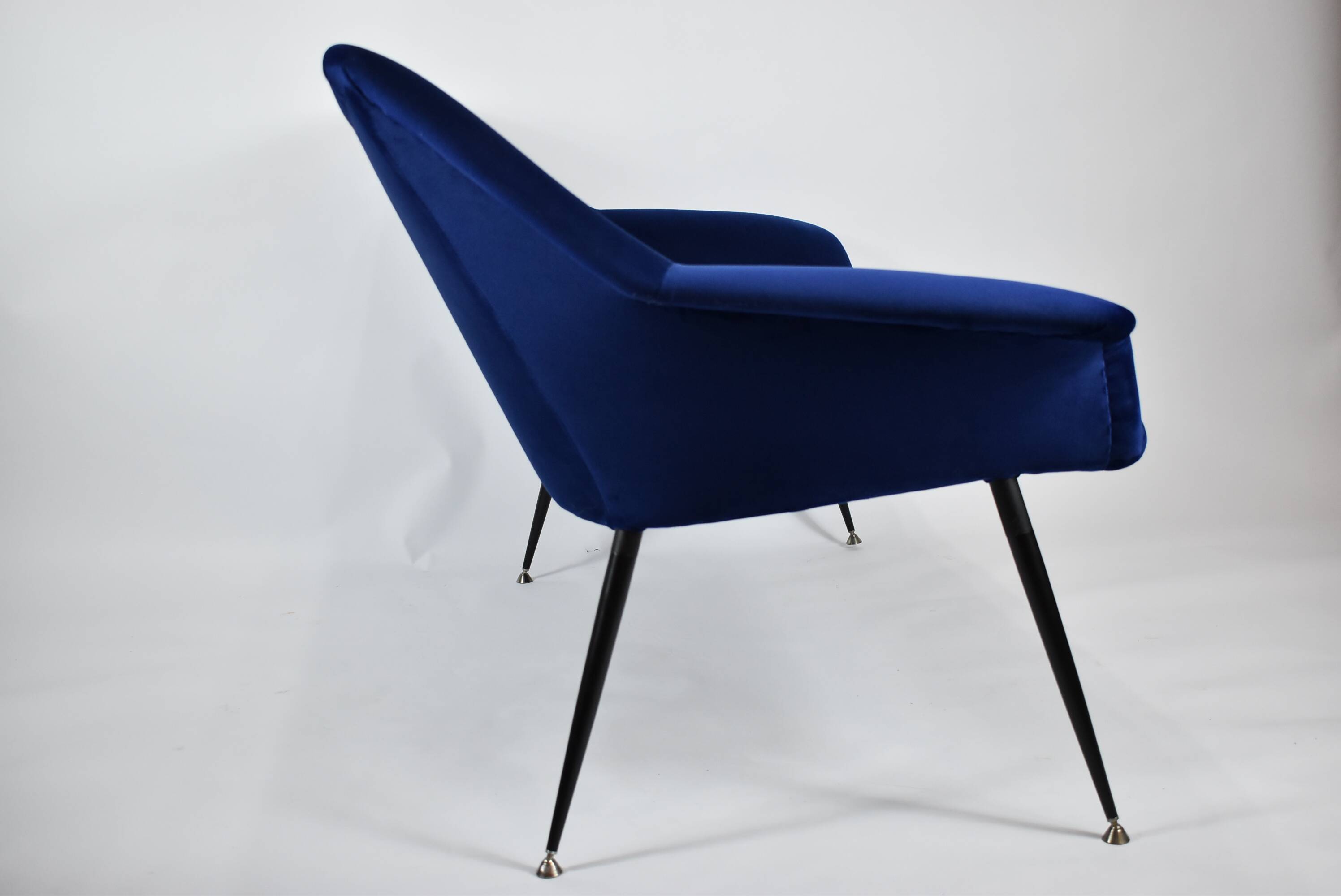Two-seater vintage sofa, german democratic republic, 1960, navy blue, velvet