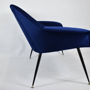 Two-seater vintage sofa, german democratic republic, 1960, navy blue, velvet