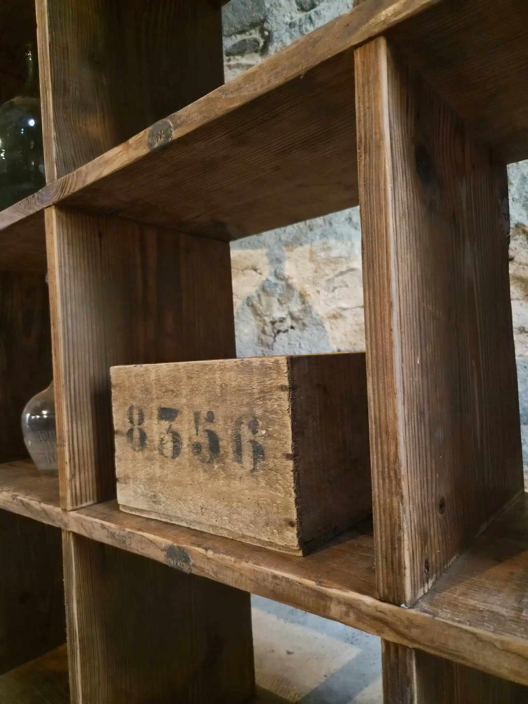 Old industrial shelf / room divider in pine, France, early 20th century