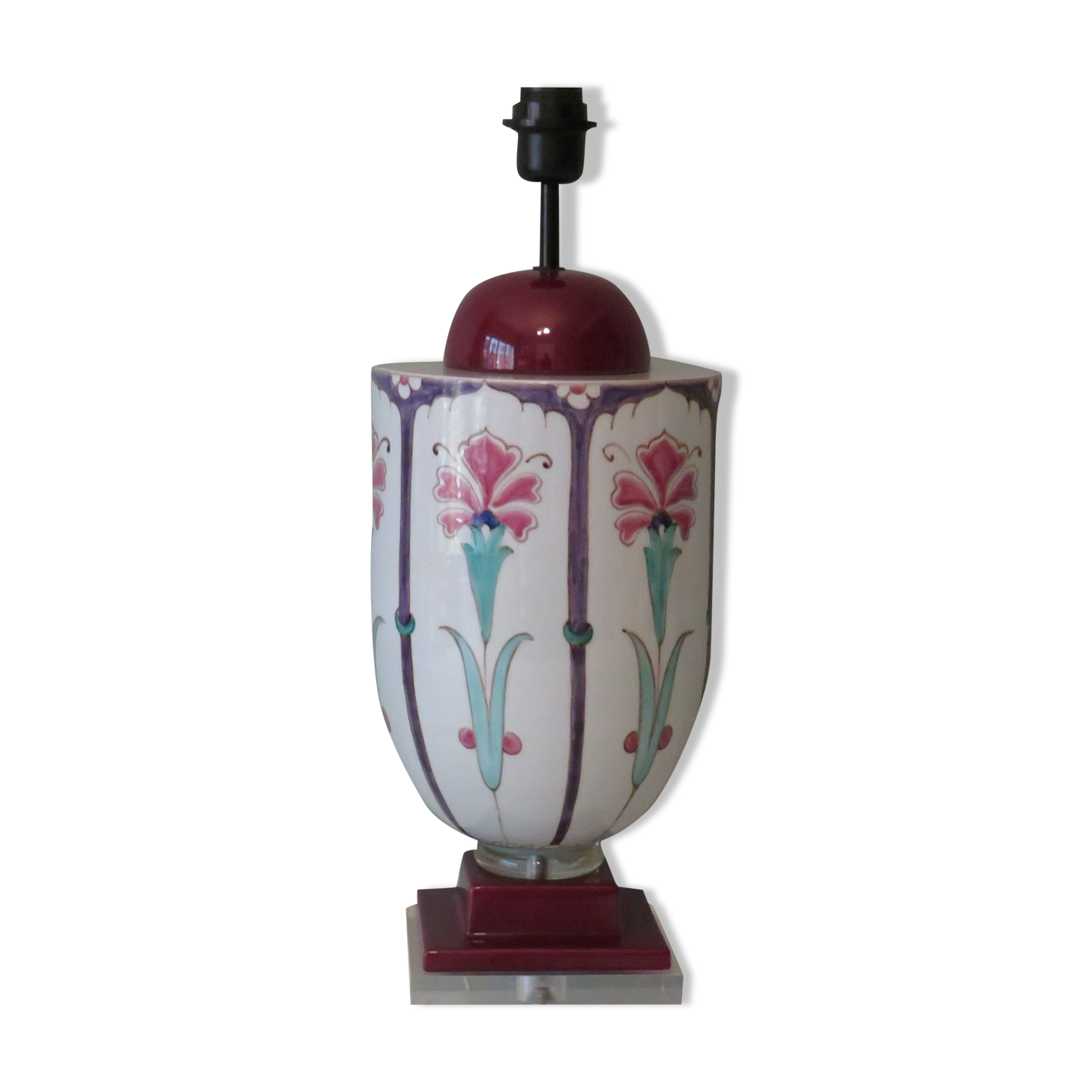 Ceramic lamp stand with floral pattern of Art Nouveau inspiration, 1960-1970
