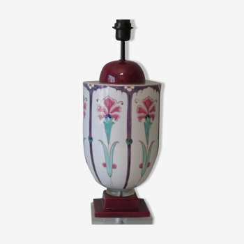 Pied de lampe en céramique à motif floral d'inspiration Art Nouveau, 1960-1970