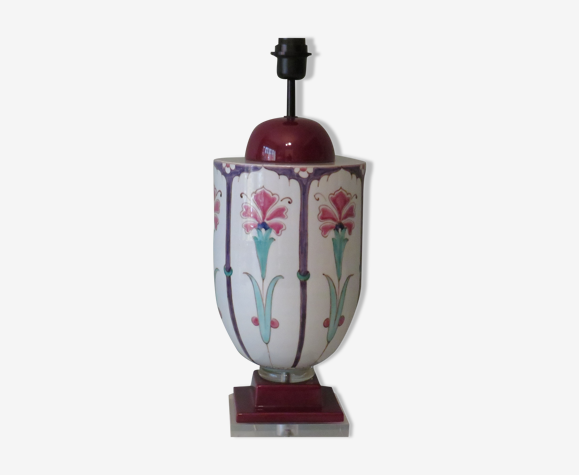 Pied de lampe en céramique à motif floral d'inspiration Art Nouveau, 1960-1970