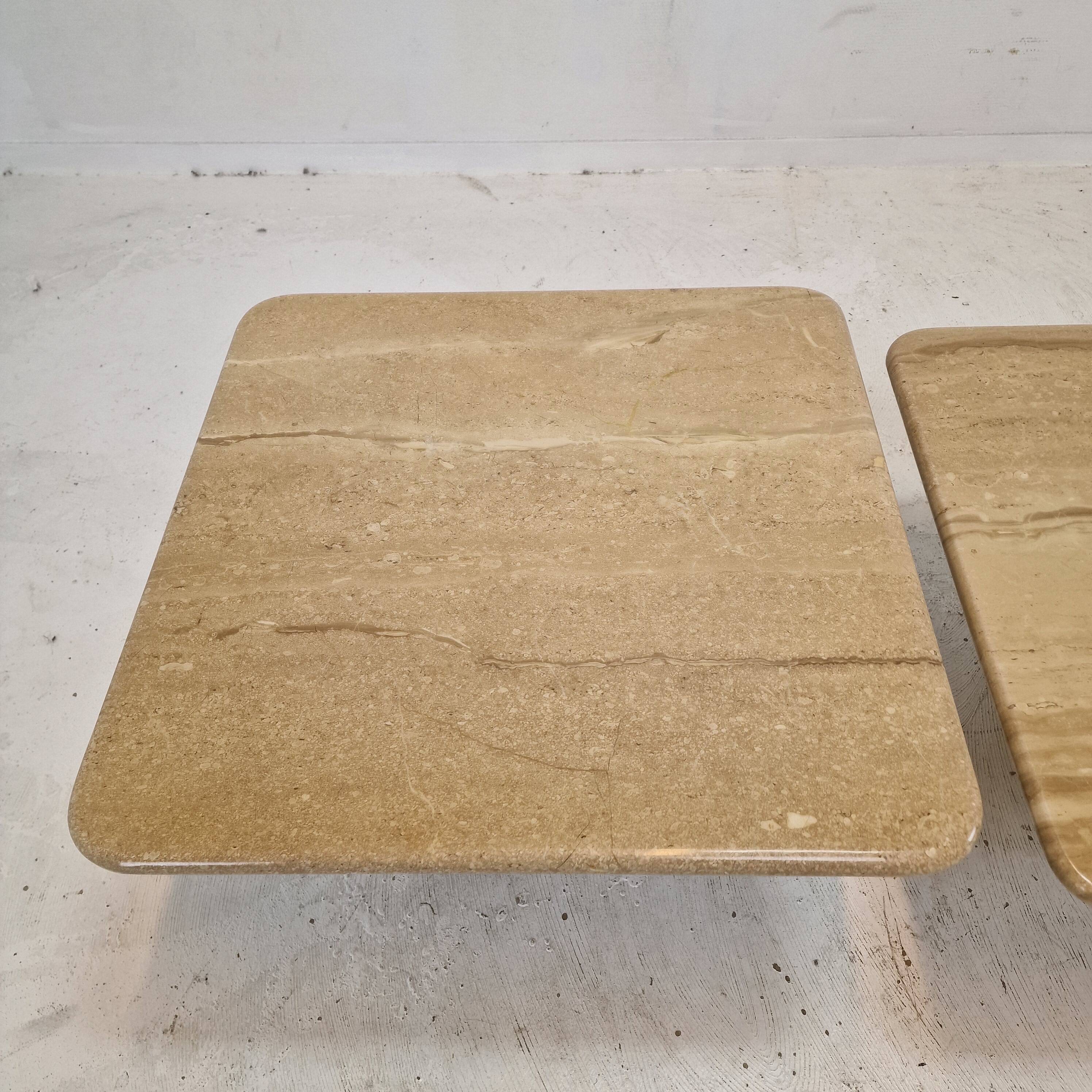 Set of 3 Italian Travertine Coffee or Side Tables, 1980s