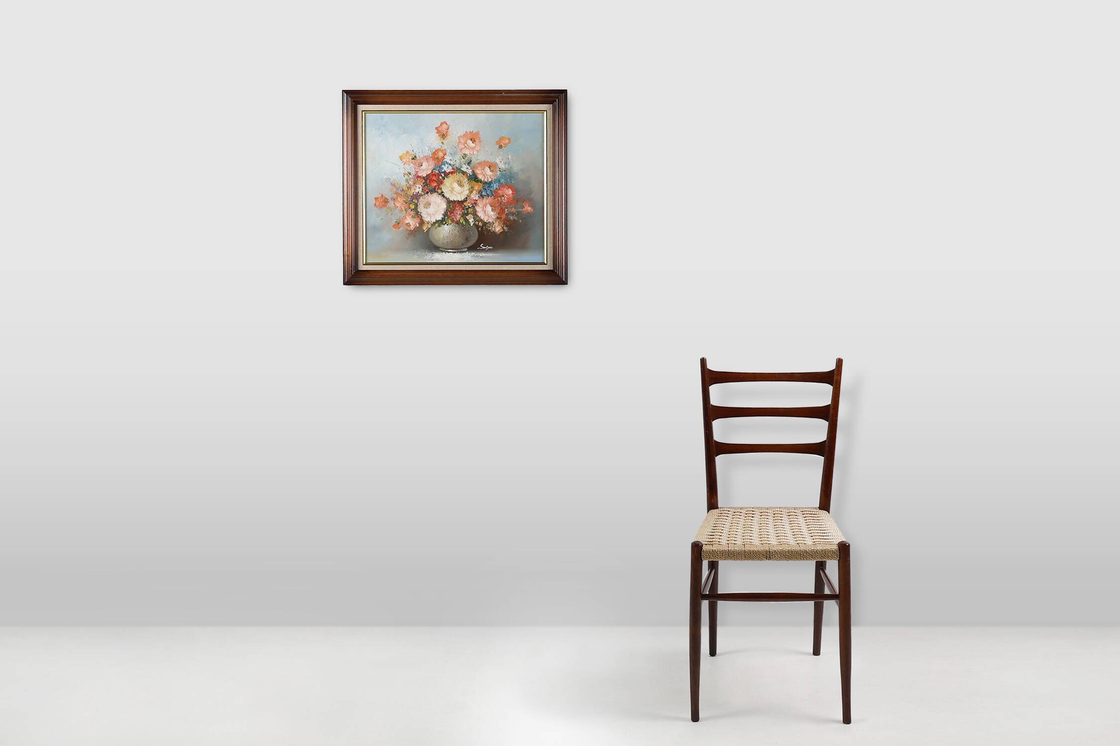 Painting of a vase with flowers by the Belgian painter Edmond Sanders (1898-1961)