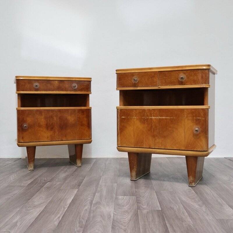 Art Deco Wooden Nightstands, 1940s, Set of 2