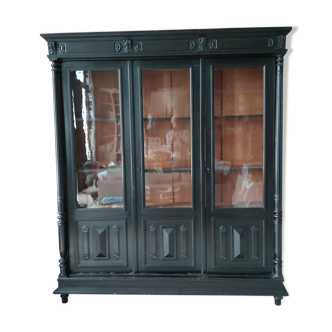 Showcase library with 3 doors in blackened wood from the Napoleonic III era.