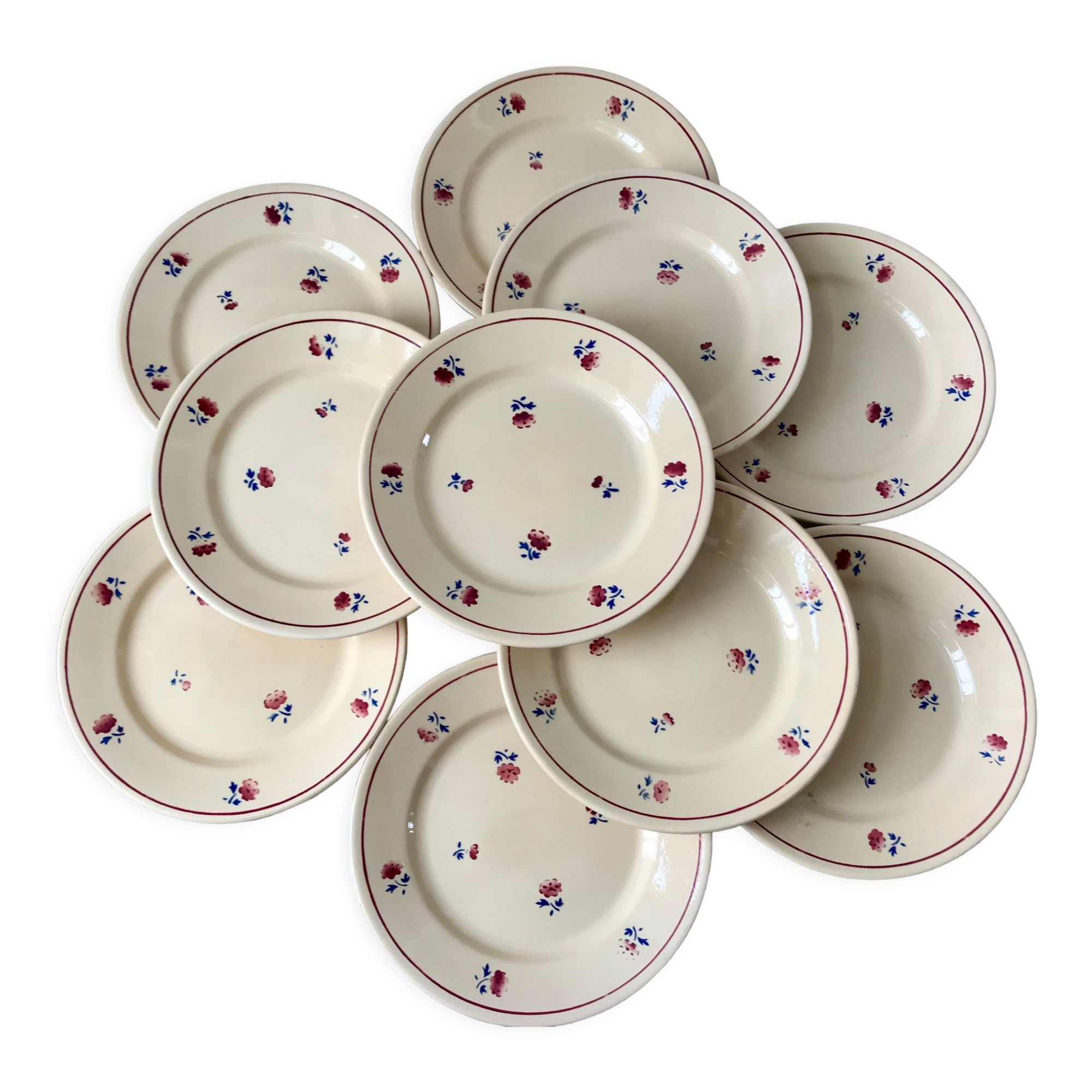 Set of 10 dessert plates fb badonviller 30-40s
