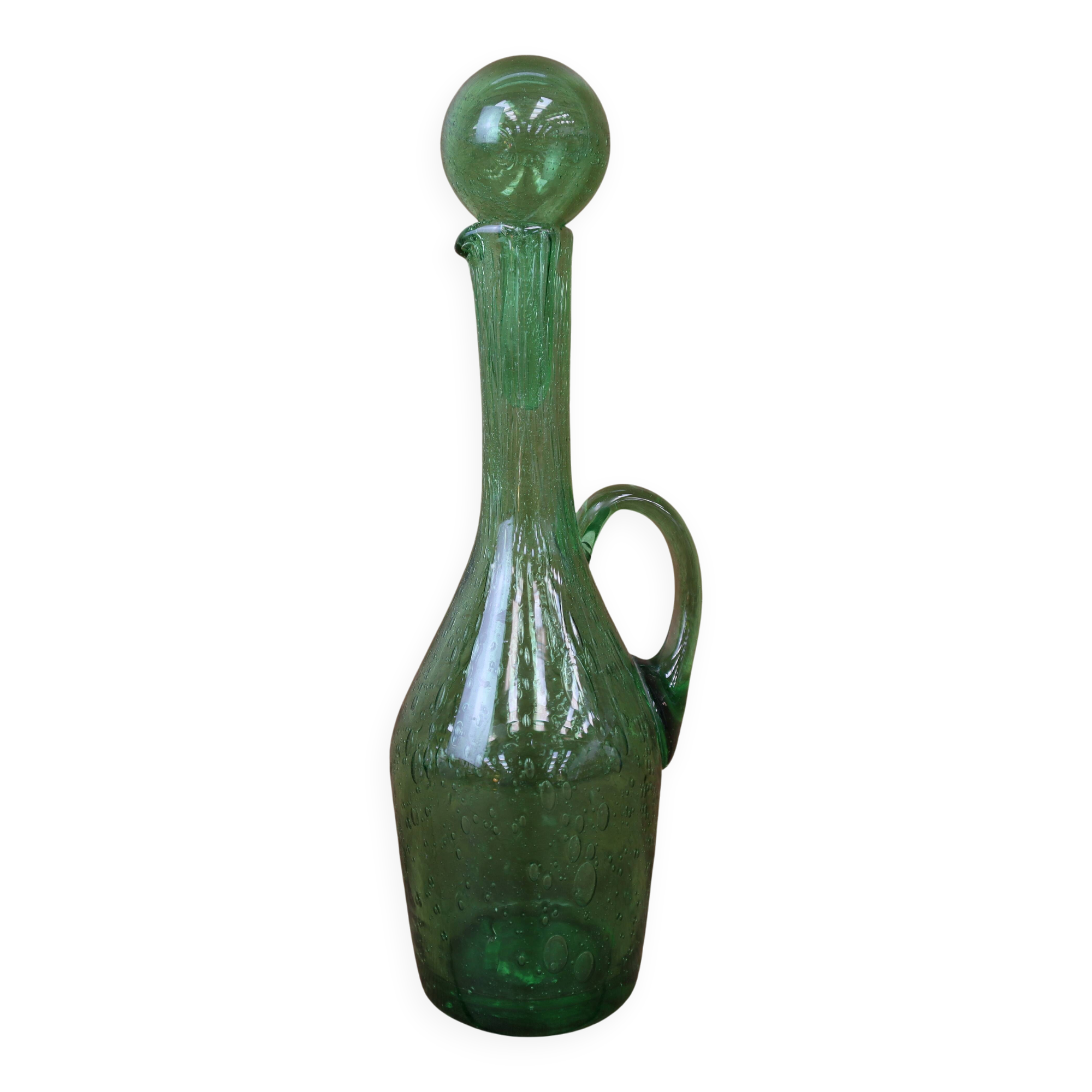 Green bubble glass carafe in Biot style