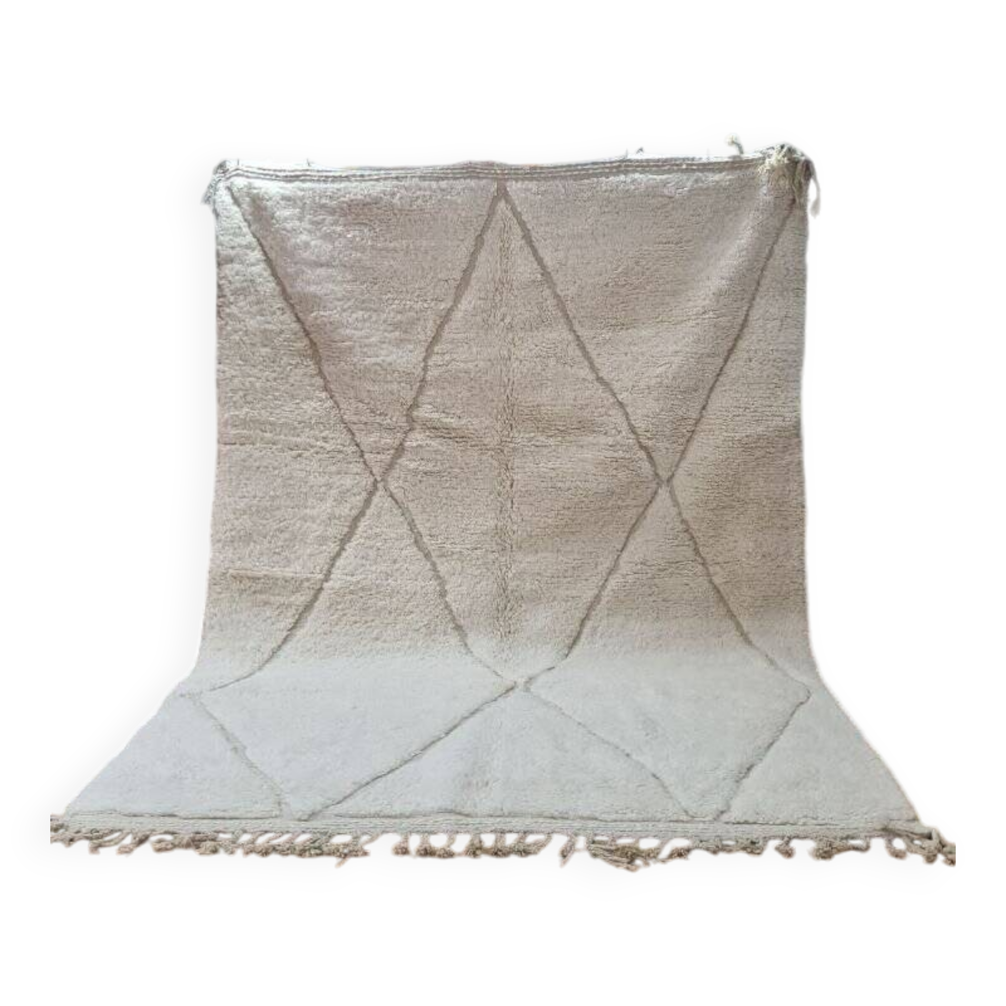 Handmade Moroccan Beni Ouarain Rug - Natural Ivory with Minimalist Diamond Pattern 300x200 cm