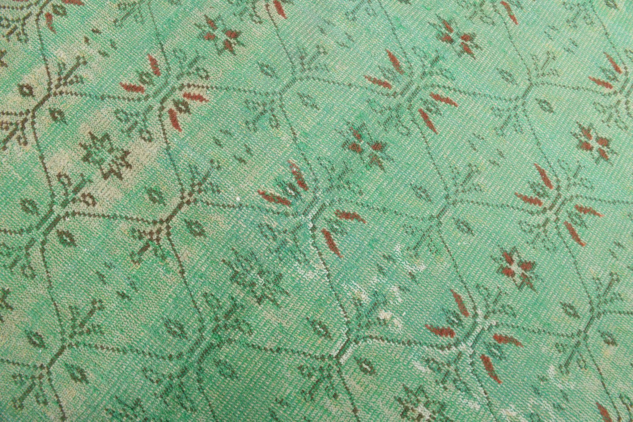 6x9 Vintage Green Geometric Pattern Anatolian Vintage Rug, 179x283 Cm