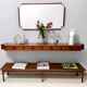 Entryway Set of Wall Mirror, Walnut Console and Bench by Brugnoli, Italy