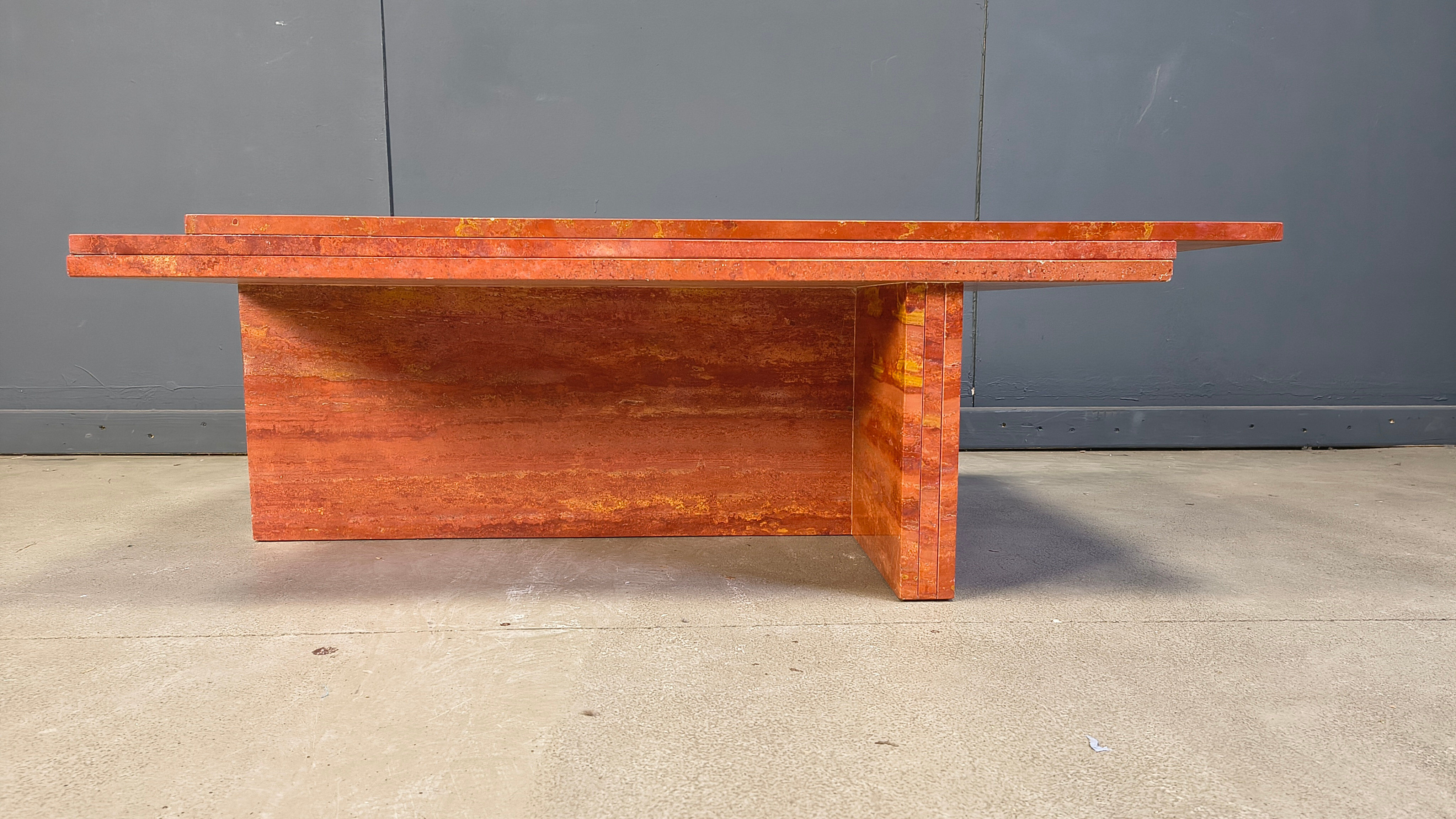 Vintage red travertine coffee table, 1970s