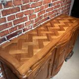 Louis XV style sideboard, 3 doors with lock, glass top.