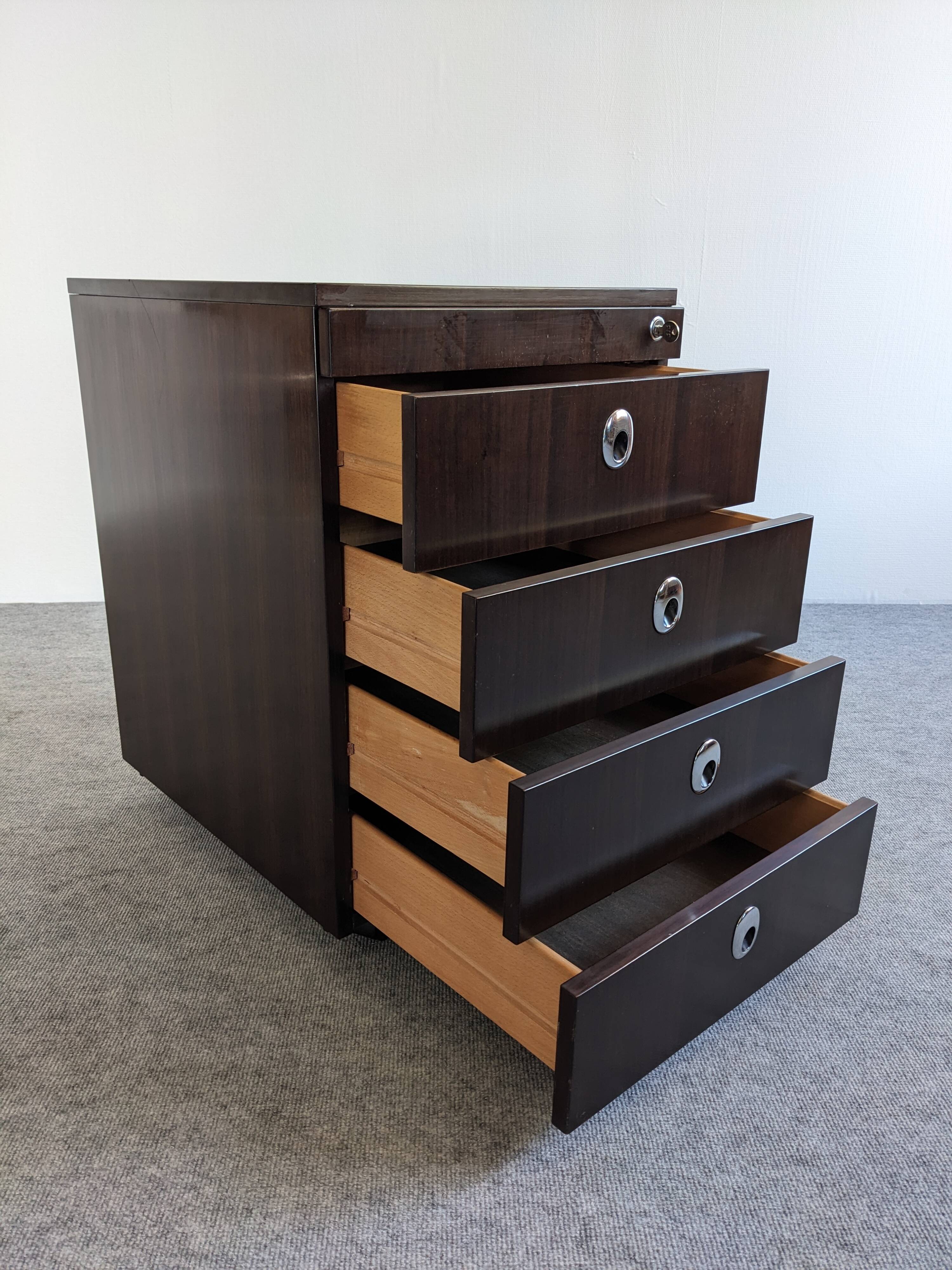 Caisson de bureau à roulettes en palissandre, années 70-80