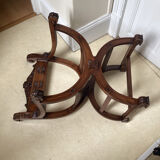 Gothic Curule Dagobert armchair in carved walnut, 19th century